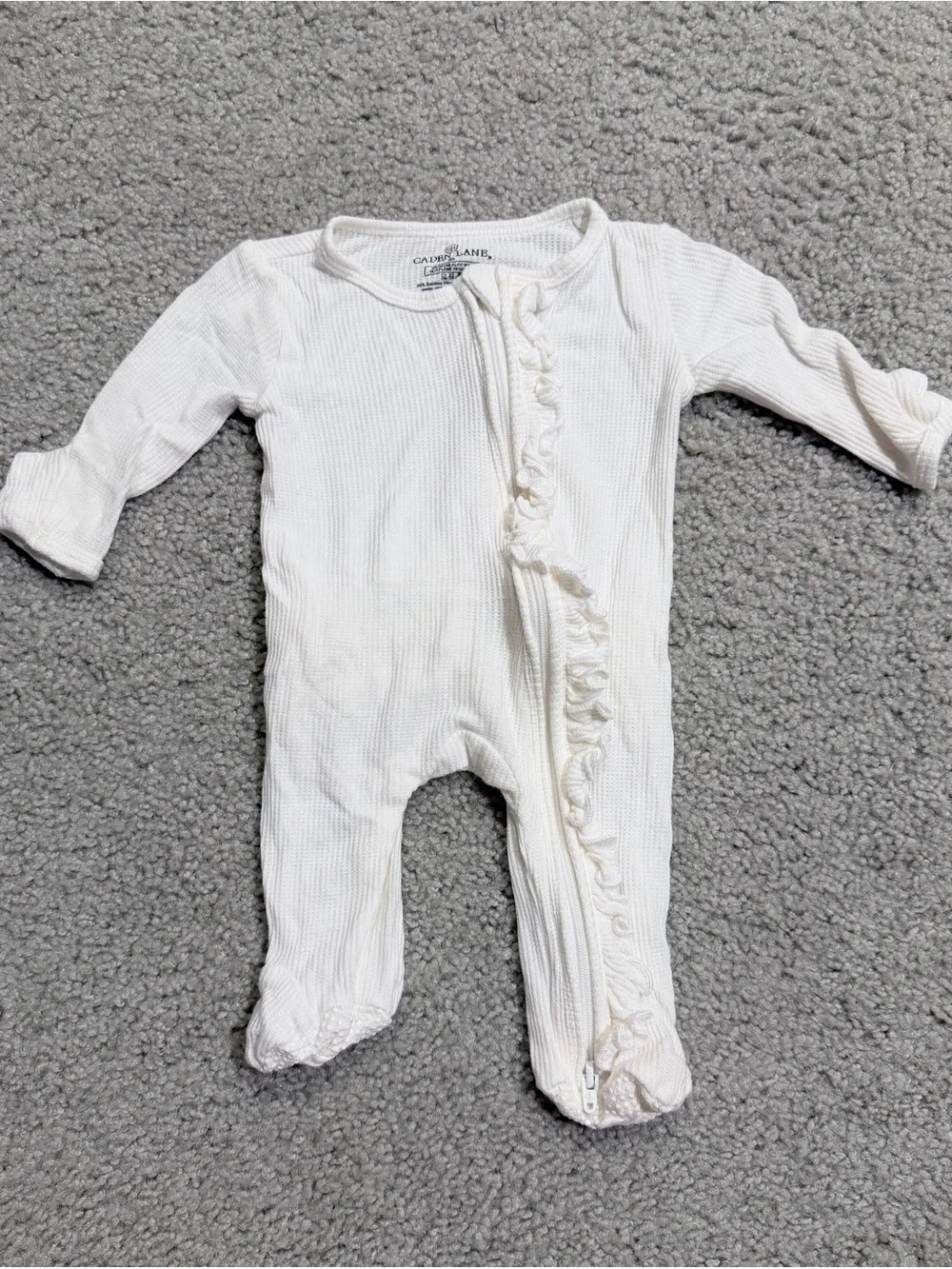 Caden Lane White Bamboo Waffle Zipper Footie